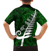 New Zealand Family Matching Summer Maxi Dress and Hawaiian Shirt Silver Fern and Maori Symbols Papua Shell Green Style LT03 - Polynesian Pride