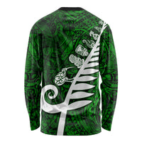 New Zealand Long Sleeve Shirt Silver Fern and Maori Symbols Papua Shell Green Style LT03 - Polynesian Pride