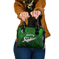 New Zealand Shoulder Handbag Silver Fern and Maori Symbols Papua Shell Green Style LT03 One Size Green - Polynesian Pride