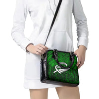 New Zealand Shoulder Handbag Silver Fern and Maori Symbols Papua Shell Green Style LT03 - Polynesian Pride