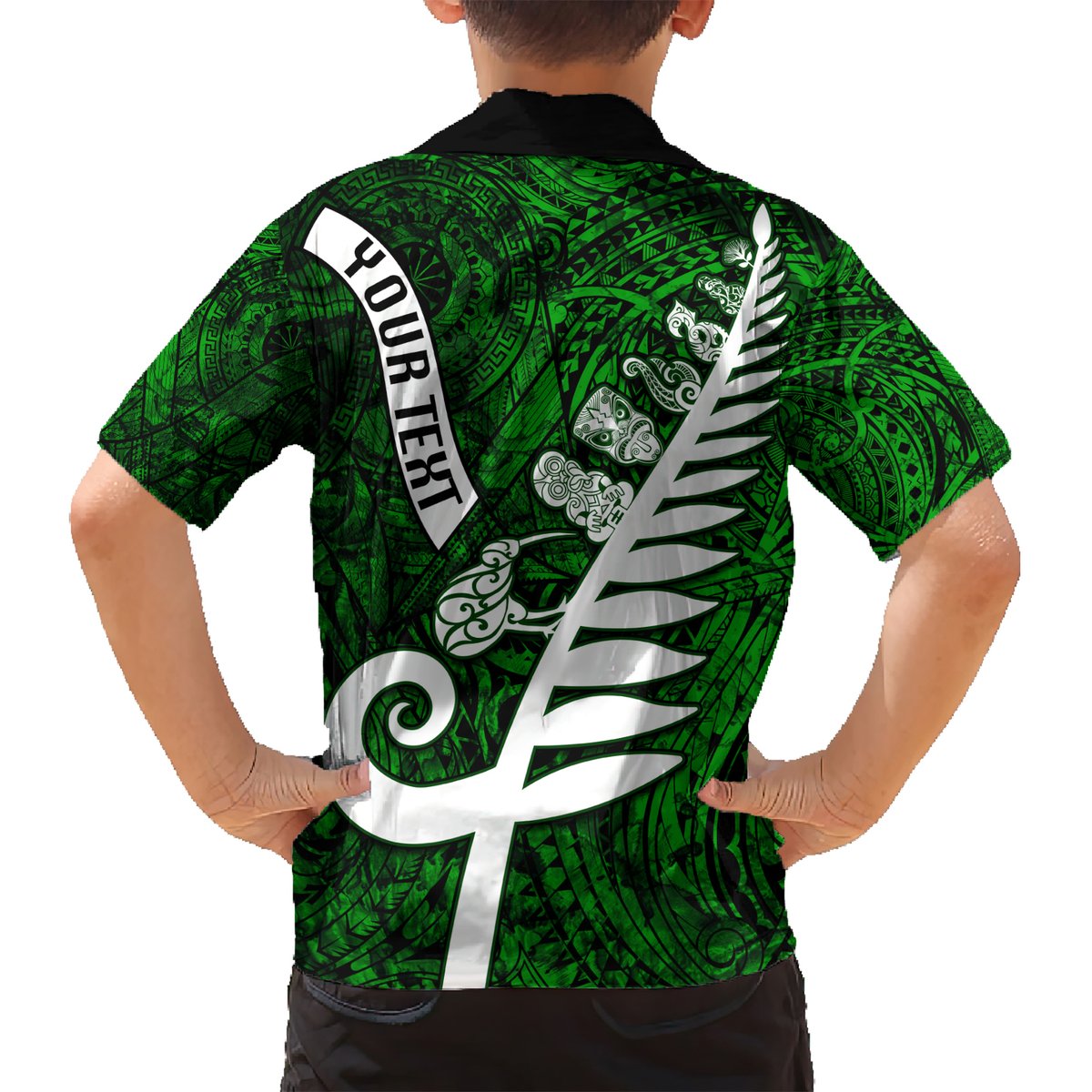 Personalized New Zealand Hawaiian Shirt Silver Fern and Maori Symbols Papua Shell Green Style LT03 - Polynesian Pride