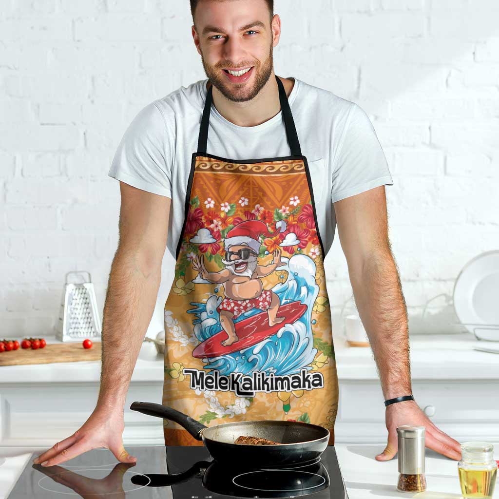 Hawaii Mele Kalikimaka Apron Funny Santa Claus Surfing on Tropical Plants - Polynesian Pride