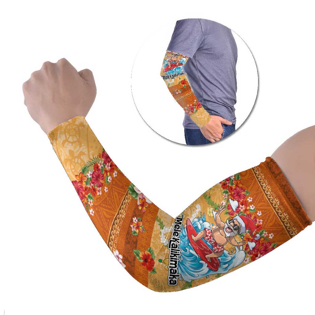 Hawaii Mele Kalikimaka Arm Sleeves Funny Santa Claus Surfing on Tropical Plants LT03 Set of 2 Multicolor - Polynesian Pride