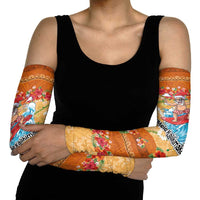 Hawaii Mele Kalikimaka Arm Sleeves Funny Santa Claus Surfing on Tropical Plants - Polynesian Pride
