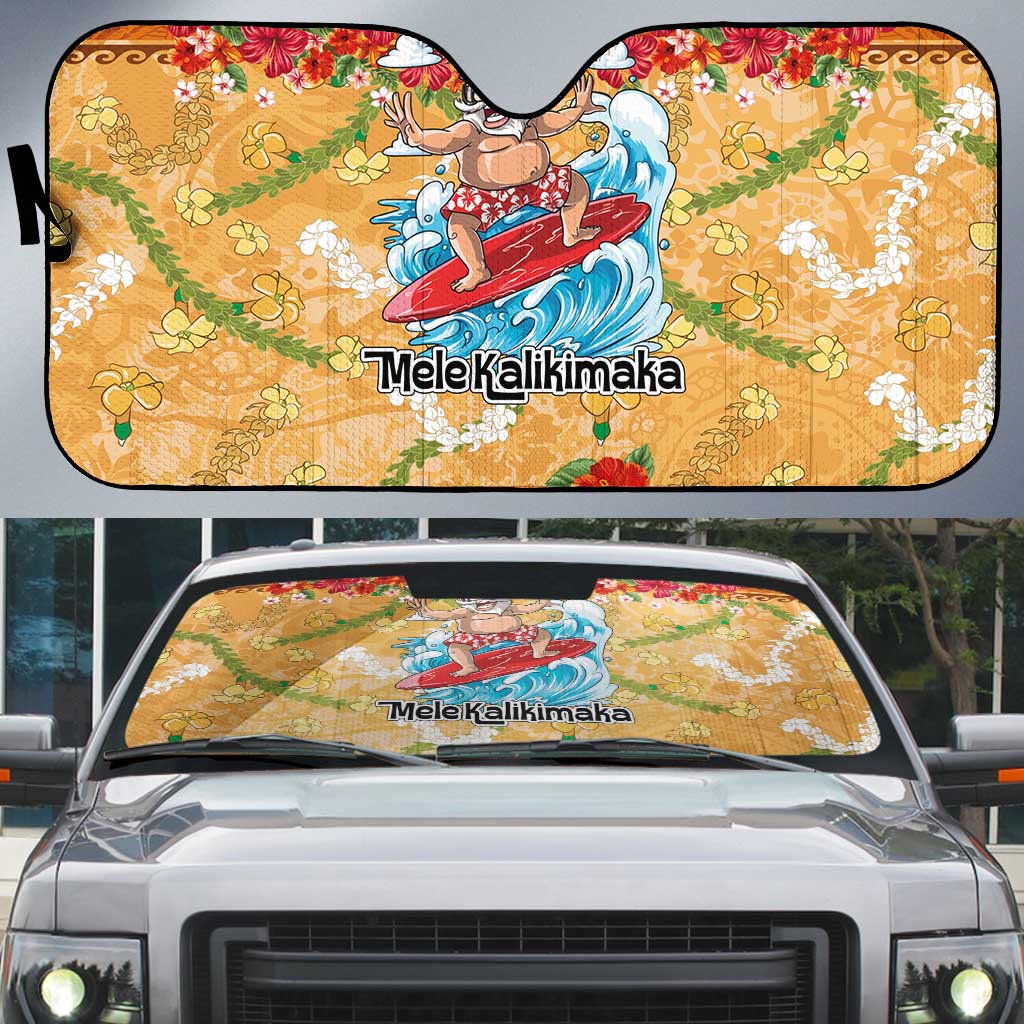 Hawaii Mele Kalikimaka Auto Sun Shade Funny Santa Claus Surfing on Tropical Plants LT03 Multicolor - Polynesian Pride