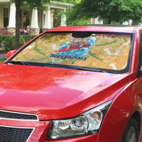 Hawaii Mele Kalikimaka Auto Sun Shade Funny Santa Claus Surfing on Tropical Plants - Polynesian Pride