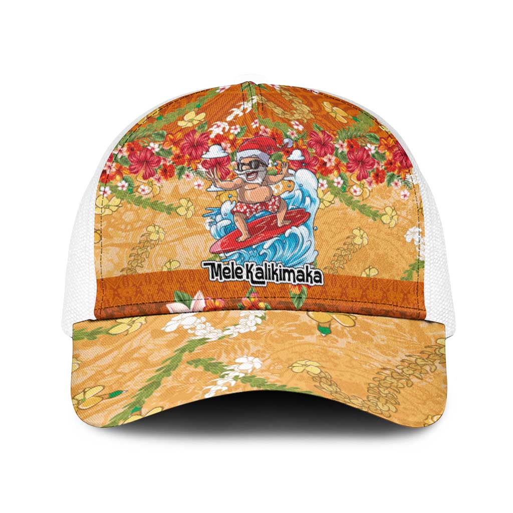 Hawaii Mele Kalikimaka Baseball Net Cap Funny Santa Claus Surfing on Tropical Plants LT03 One Size White Multicolor - Polynesian Pride