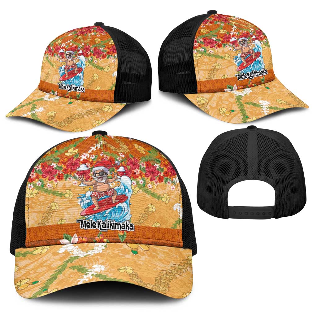 Hawaii Mele Kalikimaka Baseball Net Cap Funny Santa Claus Surfing on Tropical Plants LT03 - Polynesian Pride