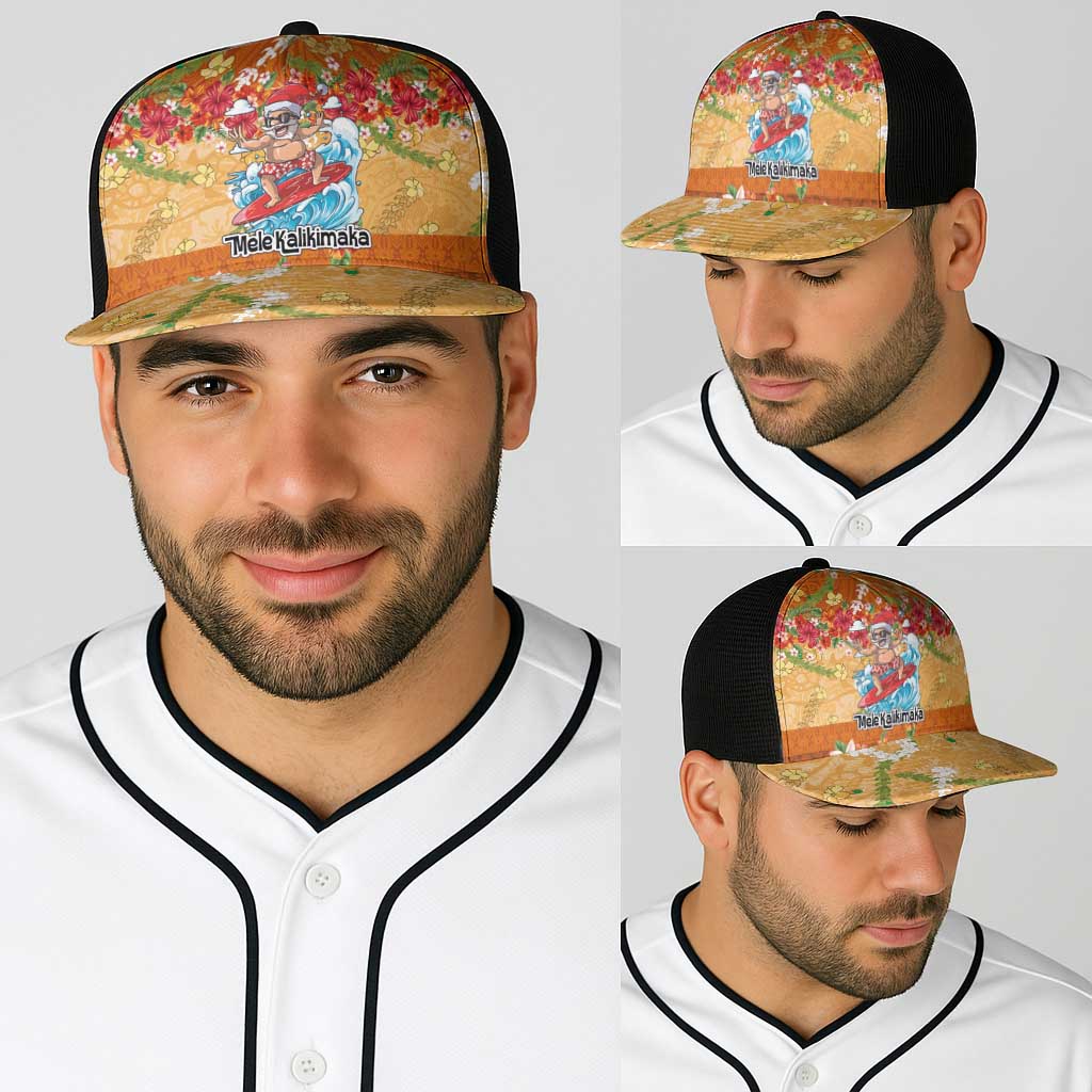 Hawaii Mele Kalikimaka Baseball Net Cap Funny Santa Claus Surfing on Tropical Plants LT03 - Polynesian Pride