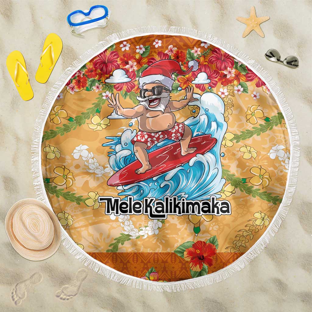Hawaii Mele Kalikimaka Beach Blanket Funny Santa Claus Surfing on Tropical Plants LT03 One Size 150cm Multicolor - Polynesian Pride