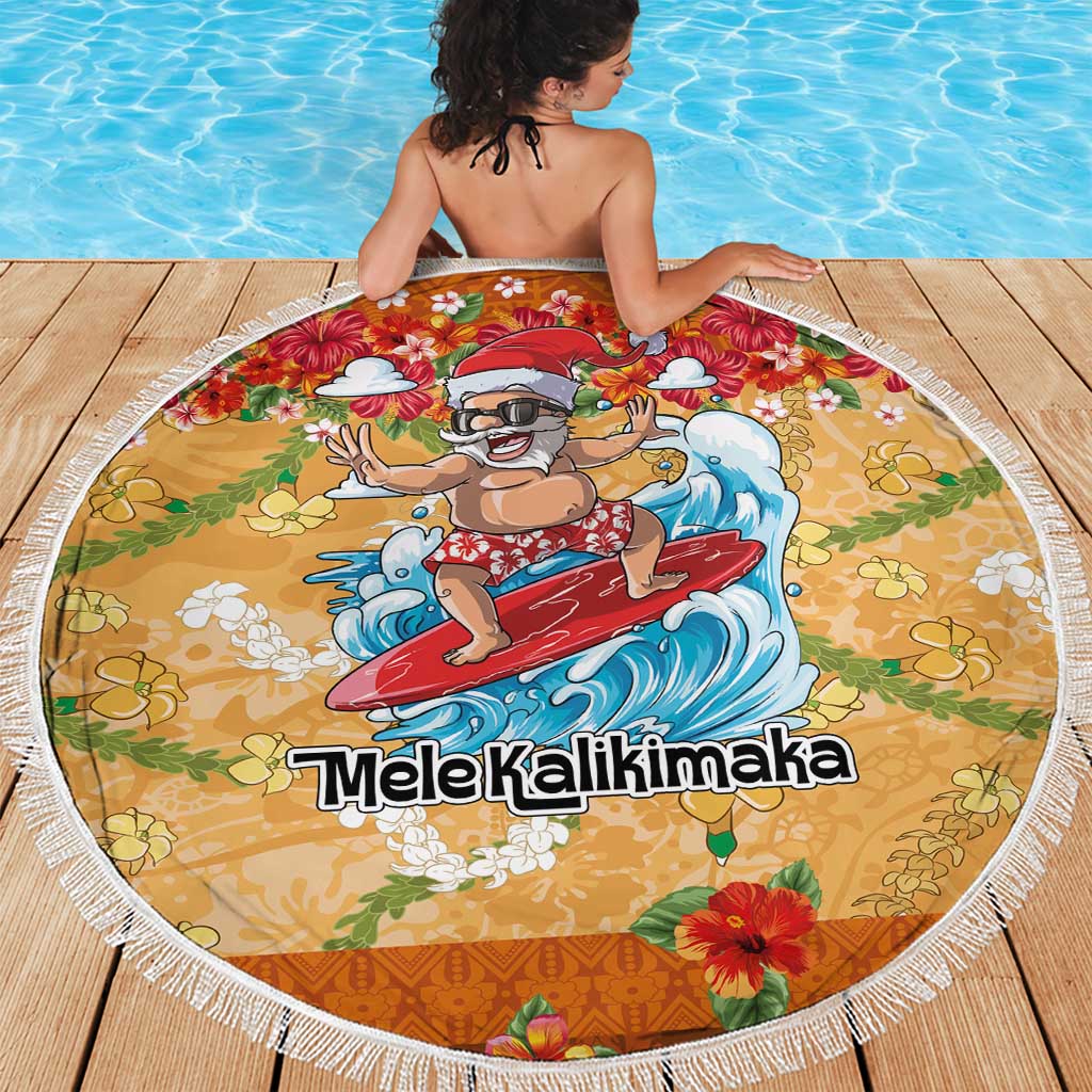 Hawaii Mele Kalikimaka Beach Blanket Funny Santa Claus Surfing on Tropical Plants LT03 - Polynesian Pride