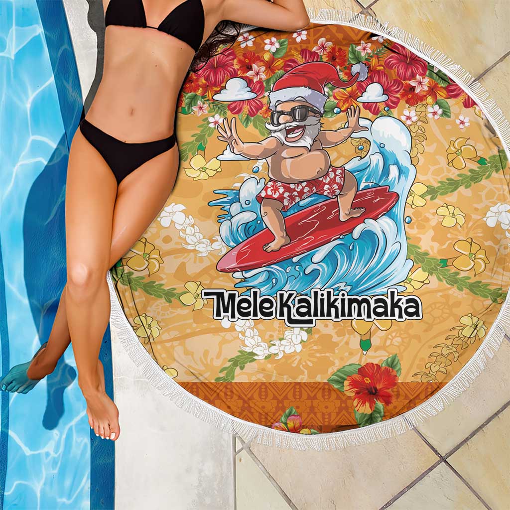Hawaii Mele Kalikimaka Beach Blanket Funny Santa Claus Surfing on Tropical Plants LT03 - Polynesian Pride