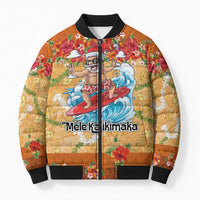 Hawaii Mele Kalikimaka Bomber Puffer Jacket Funny Santa Claus Surfing on Tropical Plants LT03 Unisex Multicolor - Polynesian Pride