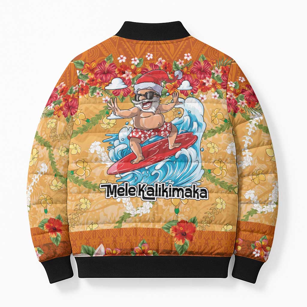 Hawaii Mele Kalikimaka Bomber Puffer Jacket Funny Santa Claus Surfing on Tropical Plants LT03 - Polynesian Pride