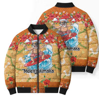 Hawaii Mele Kalikimaka Bomber Puffer Jacket Funny Santa Claus Surfing on Tropical Plants LT03 - Polynesian Pride