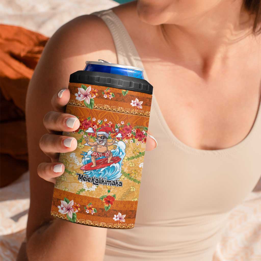 Hawaii Mele Kalikimaka 4 in 1 Can Cooler Tumbler Funny Santa Claus Surfing on Tropical Plants - Polynesian Pride