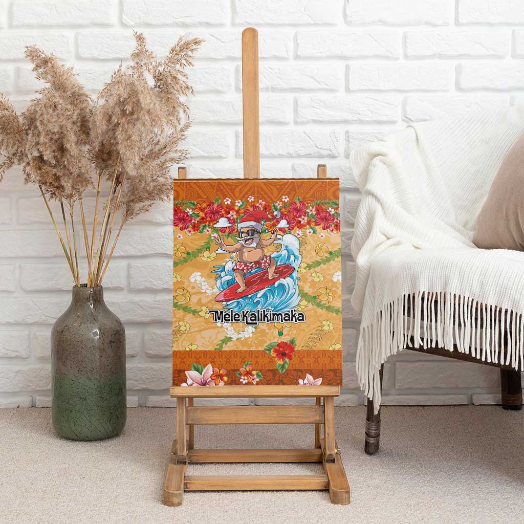 Hawaii Mele Kalikimaka Canvas Wall Art Funny Santa Claus Surfing on Tropical Plants - Polynesian Pride