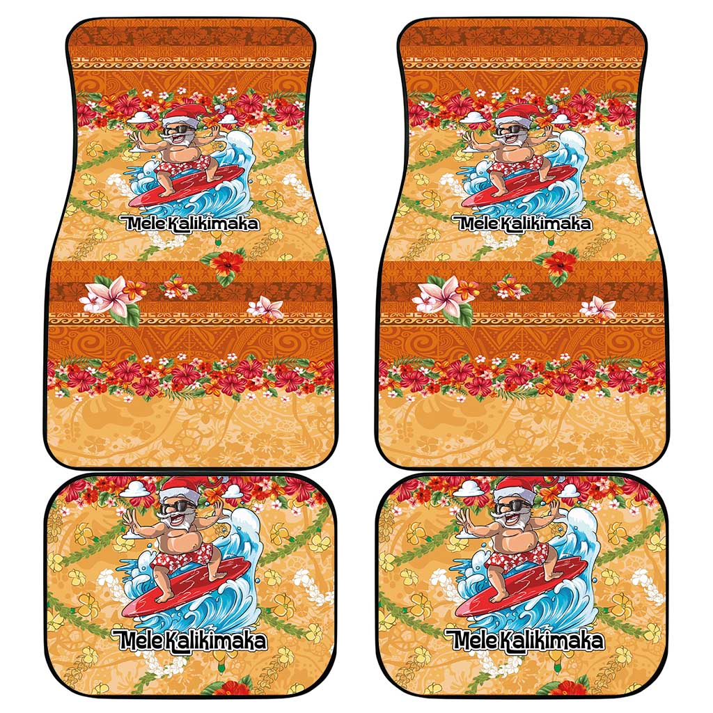 Hawaii Mele Kalikimaka Car Mats Funny Santa Claus Surfing on Tropical Plants LT03 - Polynesian Pride