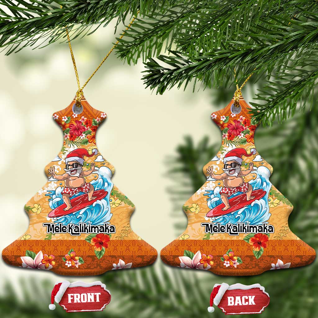 Hawaii Mele Kalikimaka Ceramic Ornament Funny Santa Claus Surfing on Tropical Plants - Polynesian Pride