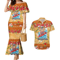 Hawaii Mele Kalikimaka Couples Matching Mermaid Dress and Hawaiian Shirt Funny Santa Claus Surfing on Tropical Plants LT03 Multicolor - Polynesian Pride