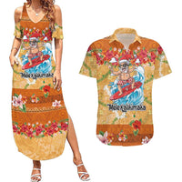 Hawaii Mele Kalikimaka Couples Matching Summer Maxi Dress and Hawaiian Shirt Funny Santa Claus Surfing on Tropical Plants LT03 Multicolor - Polynesian Pride