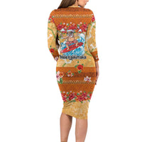 Hawaii Mele Kalikimaka Family Matching Long Sleeve Bodycon Dress and Hawaiian Shirt Funny Santa Claus Surfing on Tropical Plants LT03 - Polynesian Pride
