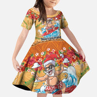 Hawaii Mele Kalikimaka Family Matching Mermaid Dress and Hawaiian Shirt Funny Santa Claus Surfing on Tropical Plants LT03 Daughter's Dress Multicolor - Polynesian Pride