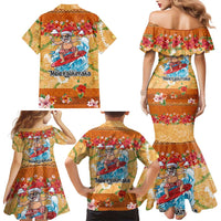 Hawaii Mele Kalikimaka Family Matching Mermaid Dress and Hawaiian Shirt Funny Santa Claus Surfing on Tropical Plants LT03 - Polynesian Pride