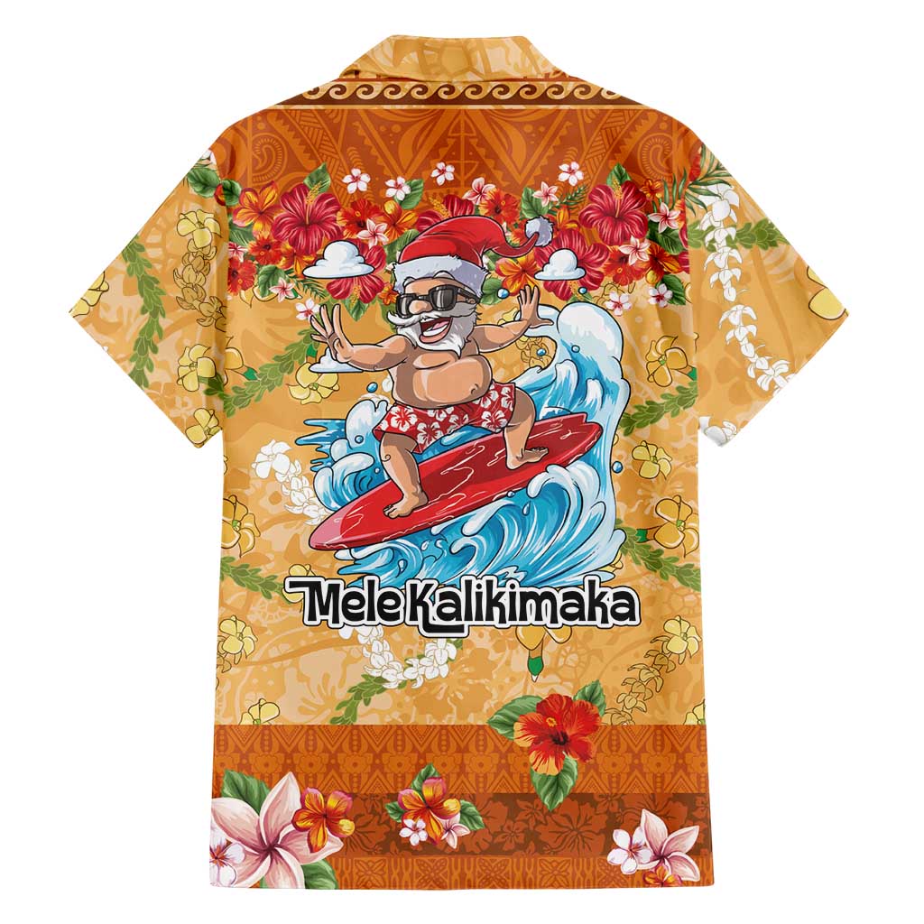 Hawaii Mele Kalikimaka Family Matching Off The Shoulder Long Sleeve Dress and Hawaiian Shirt Funny Santa Claus Surfing on Tropical Plants LT03 - Polynesian Pride