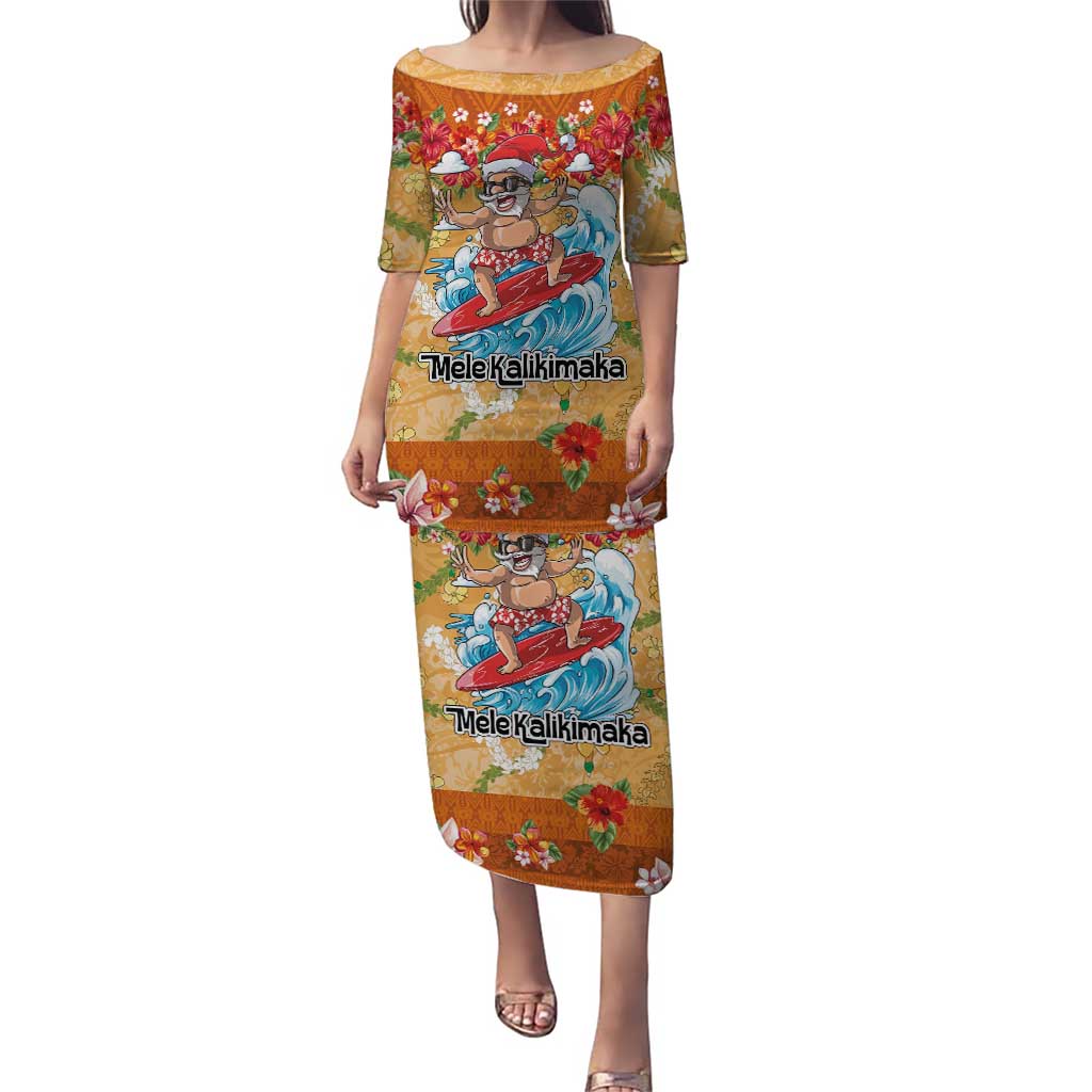 Hawaii Mele Kalikimaka Family Matching Puletasi and Hawaiian Shirt Funny Santa Claus Surfing on Tropical Plants LT03 Mom's Dress Multicolor - Polynesian Pride