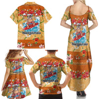 Hawaii Mele Kalikimaka Family Matching Summer Maxi Dress and Hawaiian Shirt Funny Santa Claus Surfing on Tropical Plants LT03 - Polynesian Pride