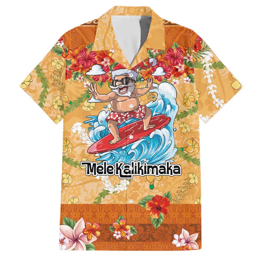 Hawaii Mele Kalikimaka Family Matching Summer Maxi Dress and Hawaiian Shirt Funny Santa Claus Surfing on Tropical Plants LT03 Dad's Shirt - Short Sleeve Multicolor - Polynesian Pride