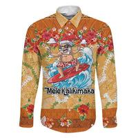 Hawaii Mele Kalikimaka Family Matching Summer Maxi Dress and Hawaiian Shirt Funny Santa Claus Surfing on Tropical Plants LT03 Dad's Shirt - Long Sleeve Multicolor - Polynesian Pride
