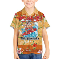 Hawaii Mele Kalikimaka Family Matching Summer Maxi Dress and Hawaiian Shirt Funny Santa Claus Surfing on Tropical Plants LT03 Son's Shirt Multicolor - Polynesian Pride
