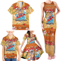 Hawaii Mele Kalikimaka Family Matching Tank Maxi Dress and Hawaiian Shirt Funny Santa Claus Surfing on Tropical Plants LT03 - Polynesian Pride