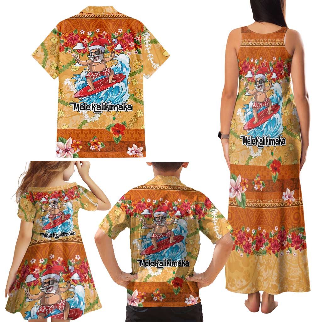 Hawaii Mele Kalikimaka Family Matching Tank Maxi Dress and Hawaiian Shirt Funny Santa Claus Surfing on Tropical Plants LT03 - Polynesian Pride