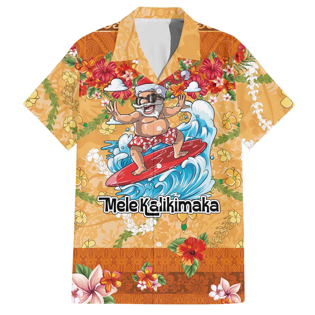 Hawaii Mele Kalikimaka Hawaiian Shirt Funny Santa Claus Surfing on Tropical Plants - Polynesian Pride