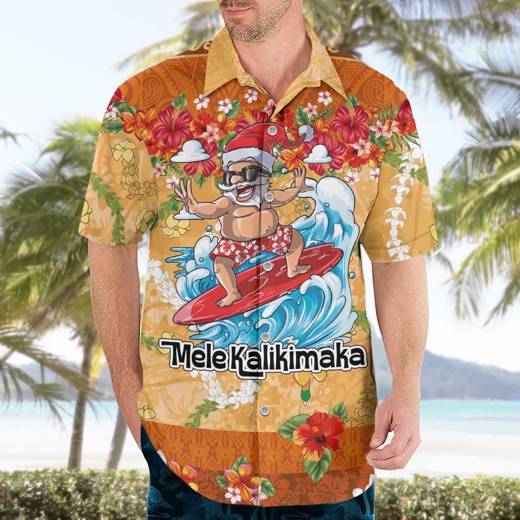Hawaii Mele Kalikimaka Hawaiian Shirt Funny Santa Claus Surfing on Tropical Plants - Polynesian Pride