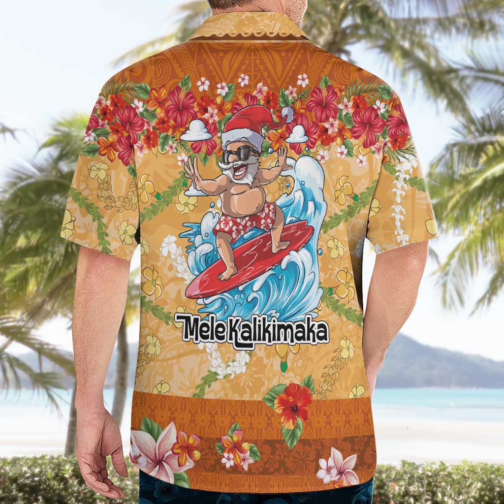 Hawaii Mele Kalikimaka Hawaiian Shirt Funny Santa Claus Surfing on Tropical Plants - Polynesian Pride