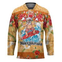 Hawaii Mele Kalikimaka Hockey Jersey Funny Santa Claus Surfing on Tropical Plants - Polynesian Pride
