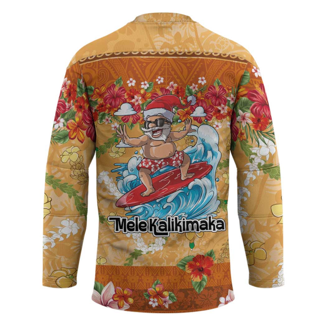 Hawaii Mele Kalikimaka Hockey Jersey Funny Santa Claus Surfing on Tropical Plants - Polynesian Pride