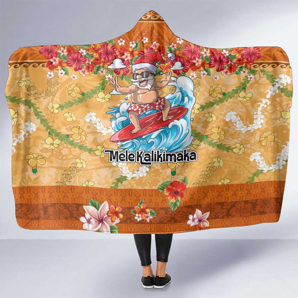 Hawaii Mele Kalikimaka Hooded Blanket Funny Santa Claus Surfing on Tropical Plants LT03 One Size Multicolor - Polynesian Pride
