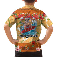 Hawaii Mele Kalikimaka Kid Hawaiian Shirt Funny Santa Claus Surfing on Tropical Plants - Polynesian Pride