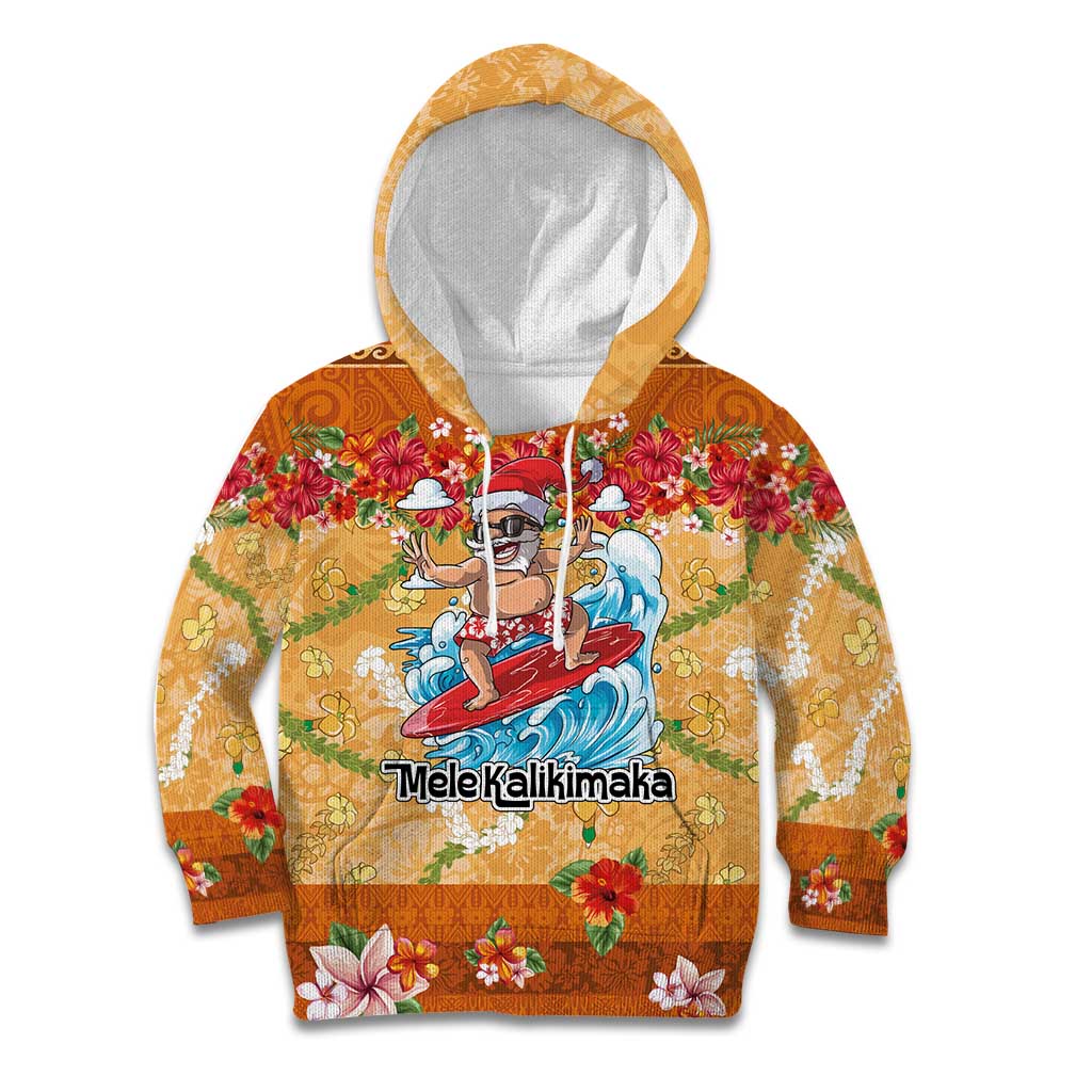 Hawaii Mele Kalikimaka Kid Hoodie Funny Santa Claus Surfing on Tropical Plants LT03 Hoodie Multicolor - Polynesian Pride