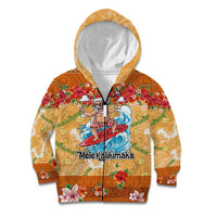 Hawaii Mele Kalikimaka Kid Hoodie Funny Santa Claus Surfing on Tropical Plants LT03 Zip Hoodie Multicolor - Polynesian Pride