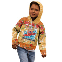 Hawaii Mele Kalikimaka Kid Hoodie Funny Santa Claus Surfing on Tropical Plants LT03 - Polynesian Pride