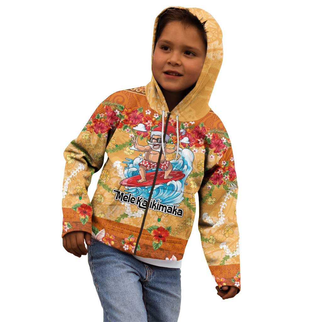 Hawaii Mele Kalikimaka Kid Hoodie Funny Santa Claus Surfing on Tropical Plants LT03 - Polynesian Pride