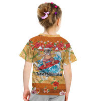 Hawaii Mele Kalikimaka Kid T Shirt Funny Santa Claus Surfing on Tropical Plants - Polynesian Pride