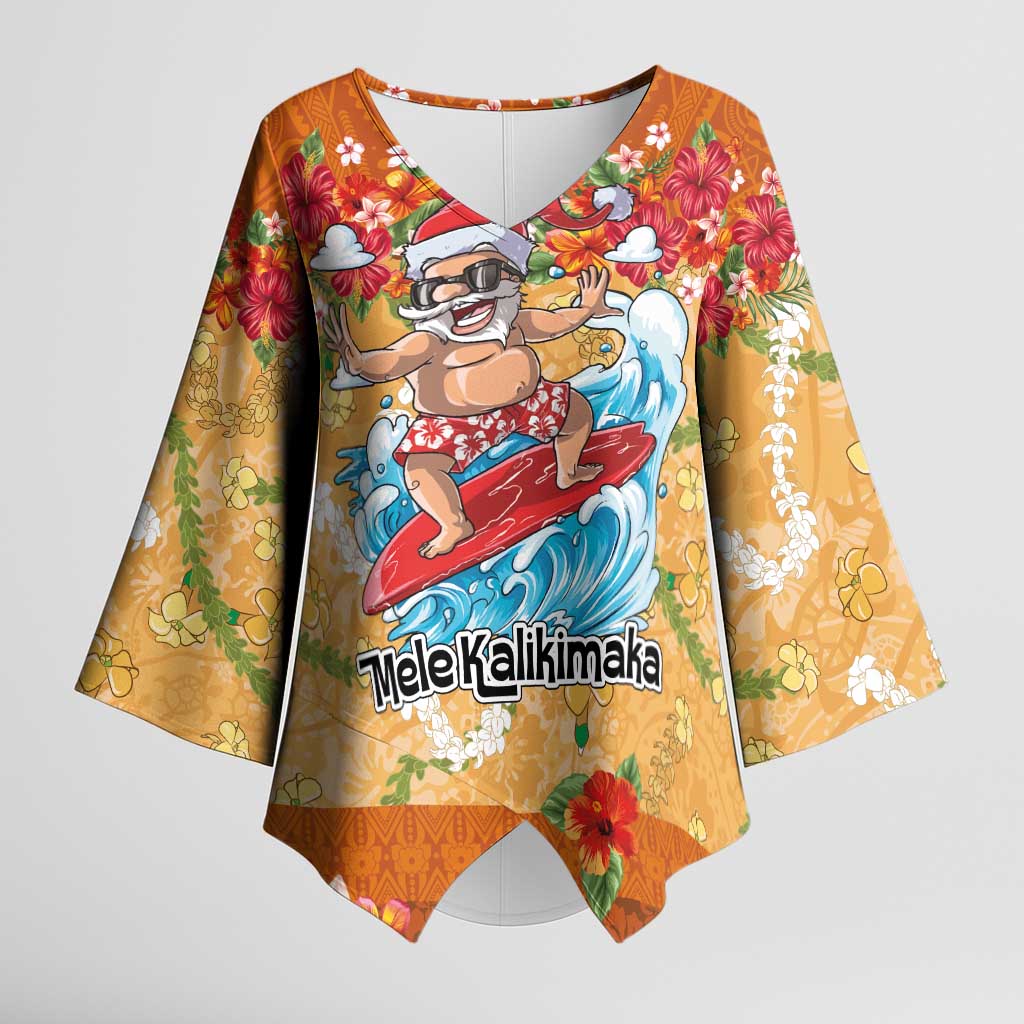 Hawaii Mele Kalikimaka Kimono Sleeve Blouse Funny Santa Claus Surfing on Tropical Plants LT03 Female Multicolor - Polynesian Pride