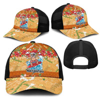 Hawaii Mele Kalikimaka Mesh Trucker Cap Funny Santa Claus Surfing on Tropical Plants - Polynesian Pride